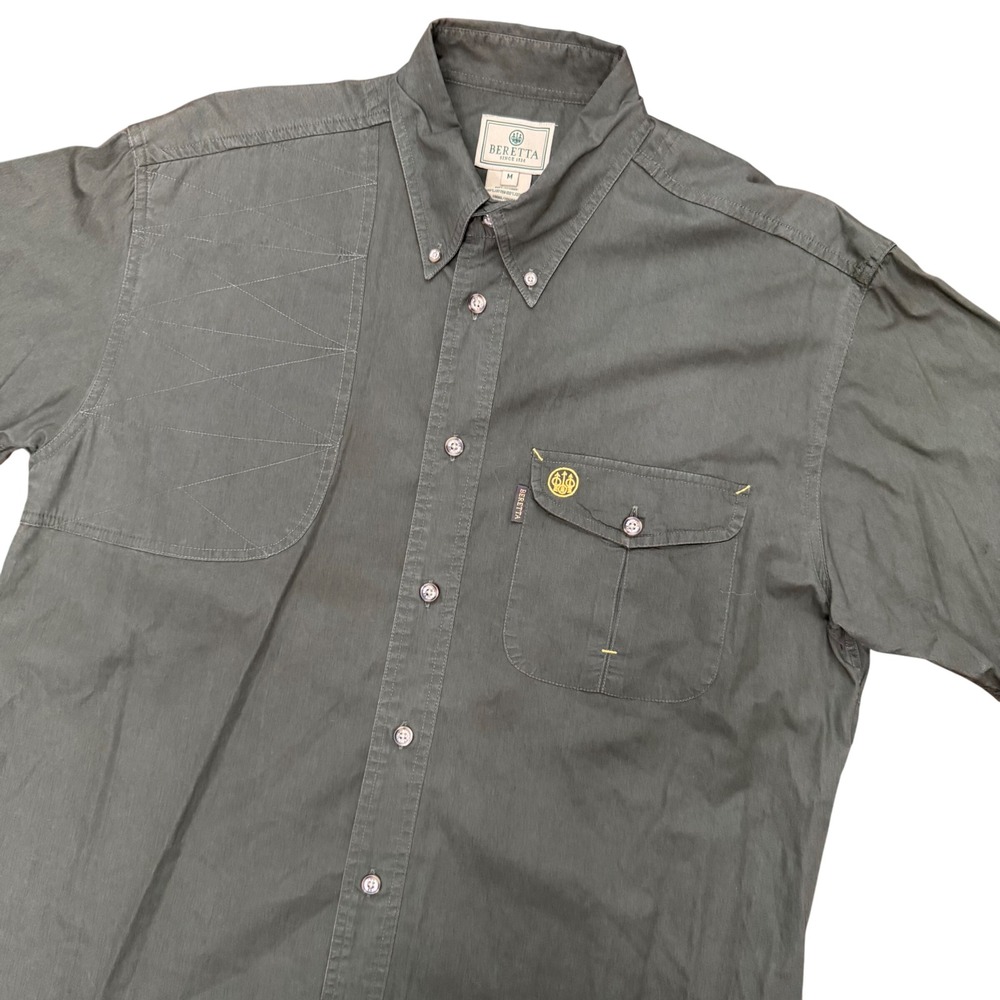 Beretta Shooting Shirt Mens Medium Green Short Sleeve Vented Back Vintage Safari